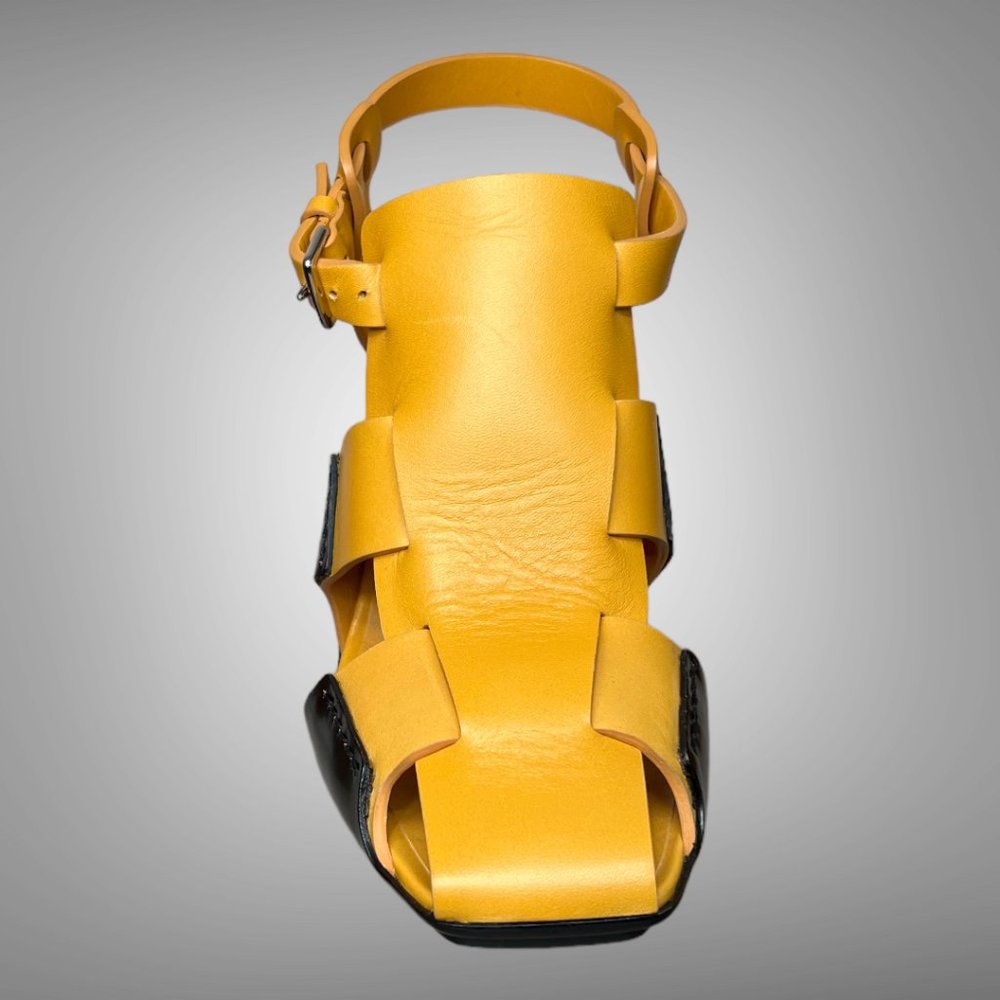 HERMES CALF LEATHER YELLOW MANGO REMIX SANDAL SHOES EU 40 HEELS - Picture 10 of 13